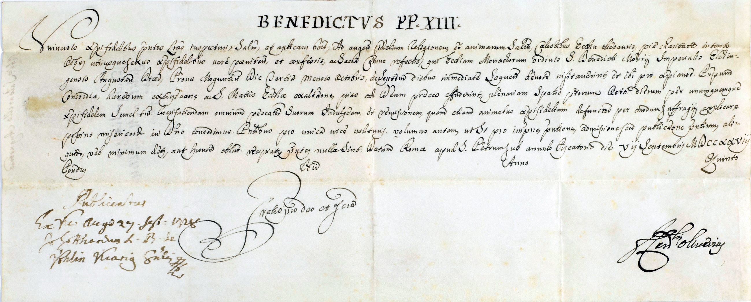 Bestätigungsbrief von Papst Benedikt XIII